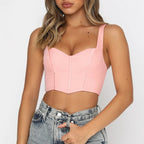 Mesh Fishbone Square Neck Cropped Corset Top