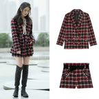 Plaid Tweed Jacket and High Waist Shorts Set for Women