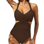 Multicolor Women's One-Piece Swimsuit with Cross Design