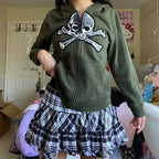 Women's Fashion Skull Printed Thick Zipper Sweater Jacket