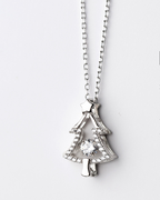 Silver Necklace with Single Christmas Tree