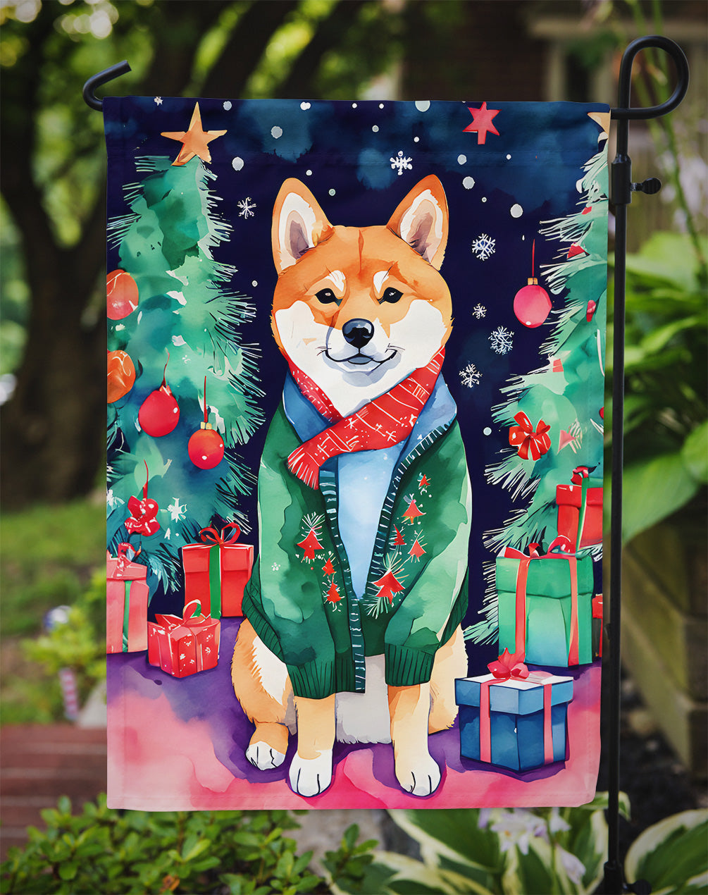 Shiba Inu Christmas Garden Flag