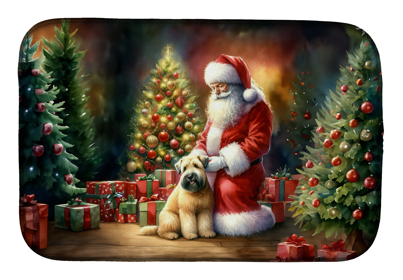 Wheaten Terrier and Santa Claus Dish Drying Mat