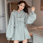 Women's Velvet Puff Sleeve Hooded Sweatshirt with Belt | Streetwear