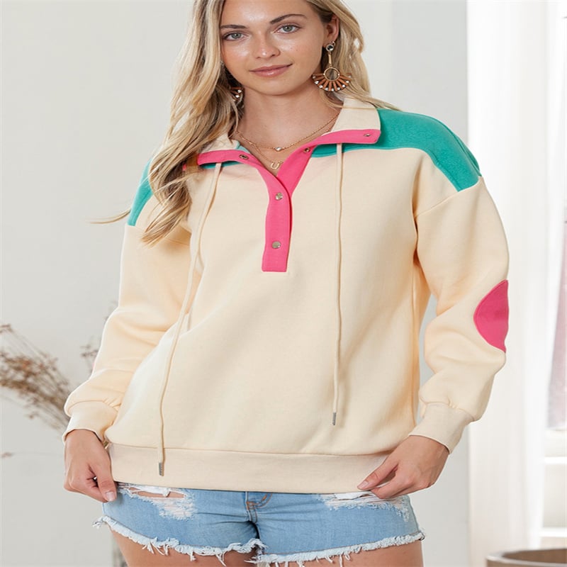 Women's Color Contrast Patchwork V-neck Pullover Sweater | Streetwear
