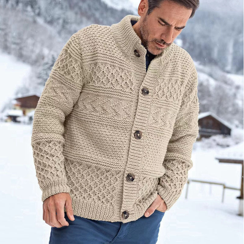 Men's Solid Color Cardigan Coat with Fried Dough Twists