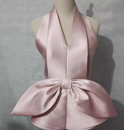 2020 Spring/Summer Vintage Deep V Satin Halter Top