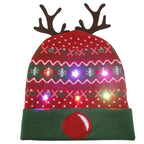 LED Santa and Reindeer Knit Hat with Lights | Embroidered Cap