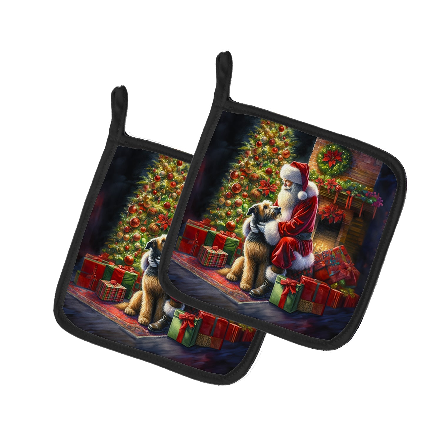 Irish Wolfhound and Santa Claus Pair of Pot Holders