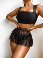 New Women's Sexy Solid Color Three-Piece Swimwear Set