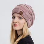Versatile Knitted Fleece Hat in Mixed Colors for Warmth | Embroidered Cap