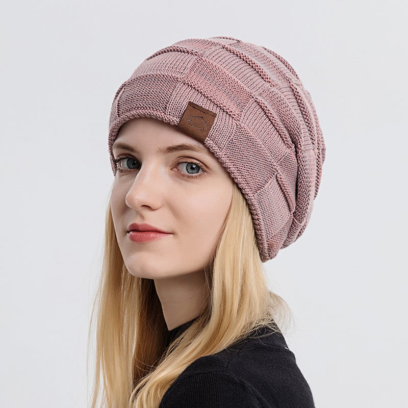 Versatile Knitted Fleece Hat in Mixed Colors for Warmth | Embroidered Cap