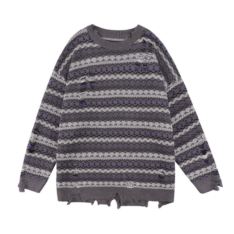 Men's Jacquard Color Block Torn Jacket for Fall/Winter