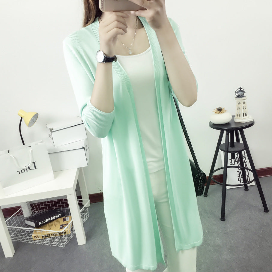 Mid-Length Knitted Sweater Cardigan with Scarf Shawl