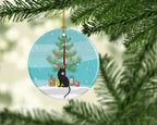 Pantherette Cat Christmas Ceramic Ornament
