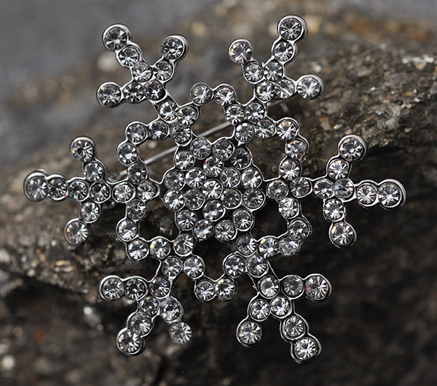 Christmas Snowflake Brooch with Rhinestones