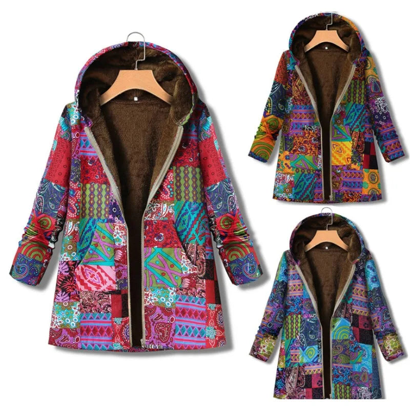 Vintage Women's Cotton and Hemp Hoodie Coat with Pockets | Streetwear