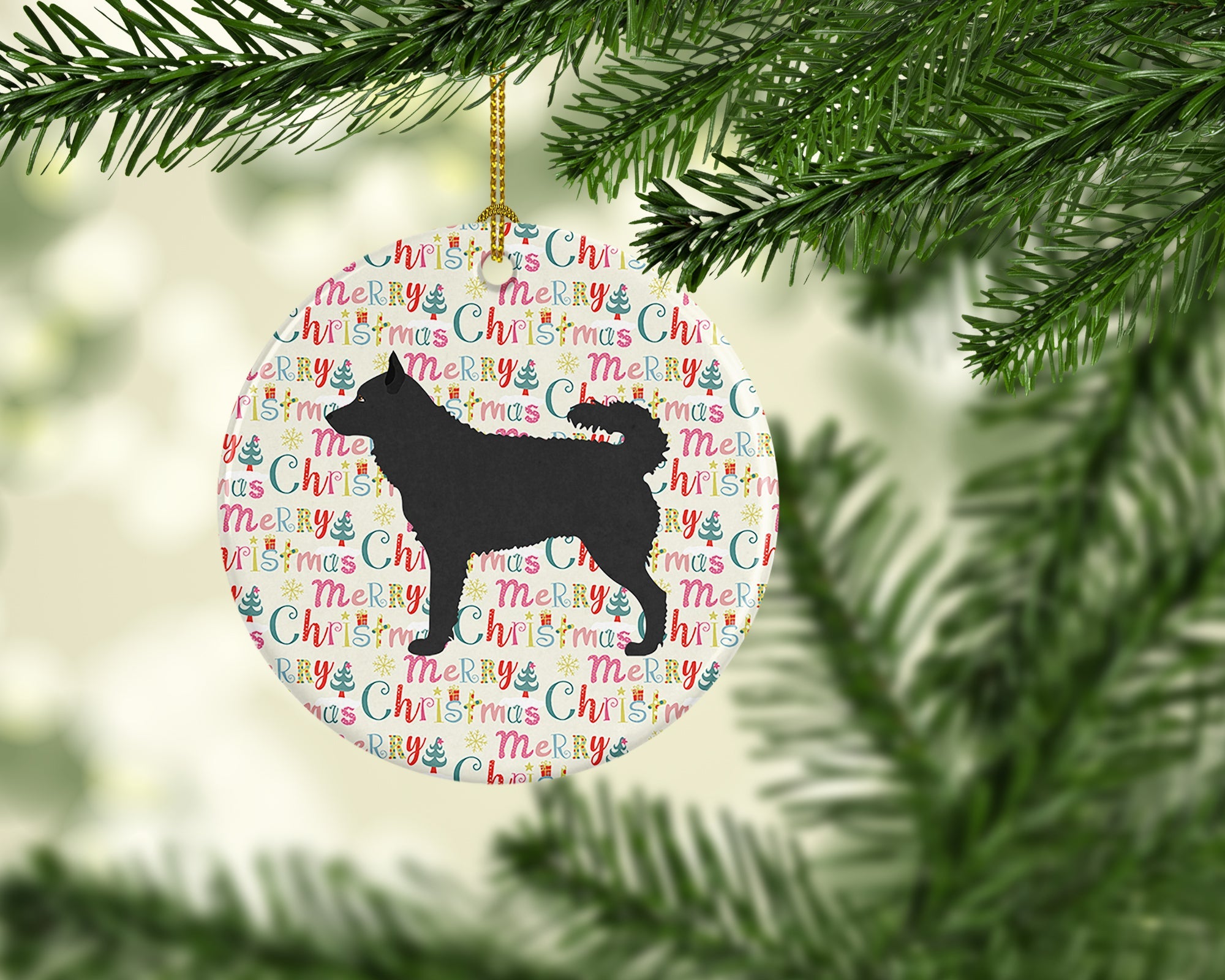 Mudi Merry Christmas Ceramic Ornament