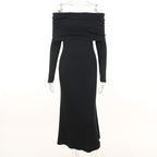 Knitted Off-Shoulder Long Sleeve Fishtail Dress