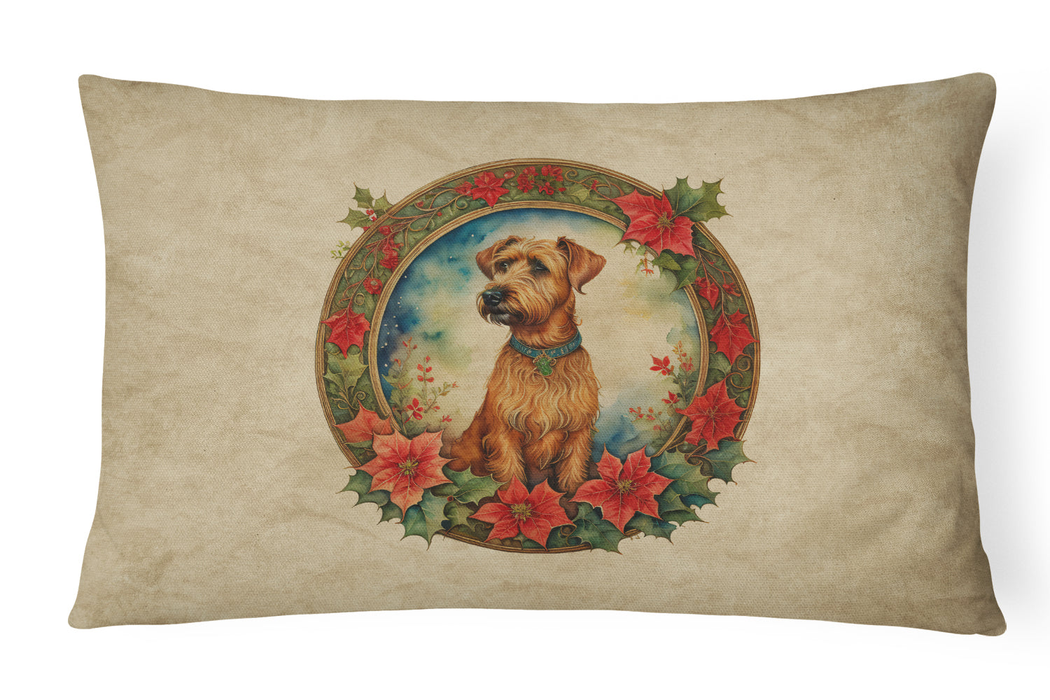 Irish Terrier Christmas Flowers Throw Pillow