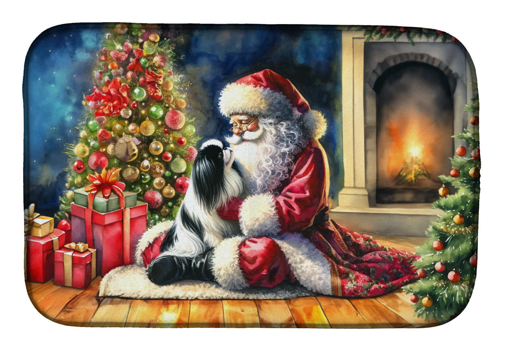 Japanese Chin and Santa Claus Dish Drying Mat