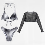 Black and White Checkered Bikini with Cover-Up Set