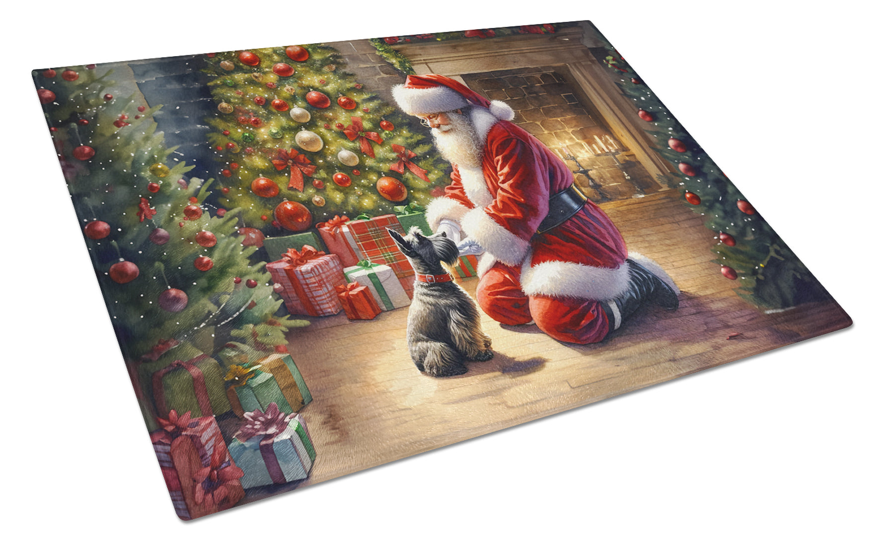 Scottish Terrier and Santa Claus Glass Cutting Board