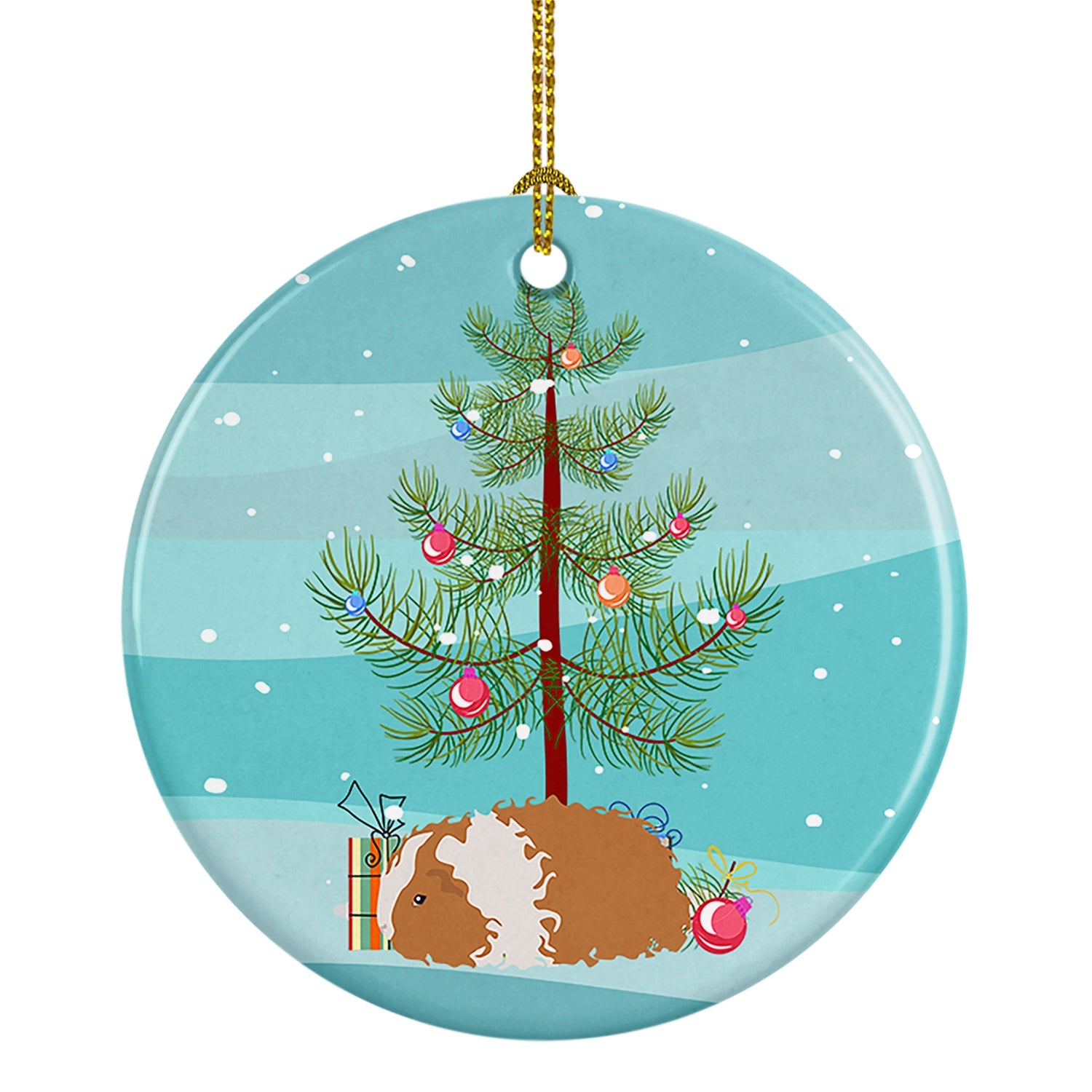 Texel Guinea Pig Merry Christmas Ceramic Ornament