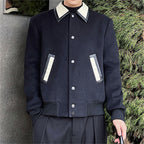 Men's Wool Jacket with Contrast Leather Lapel
