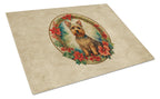 Australian Terrier Christmas Flowers Glass Cutting Board