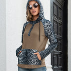 Leopard Print Contrast Color Hooded Sweater Top for Women