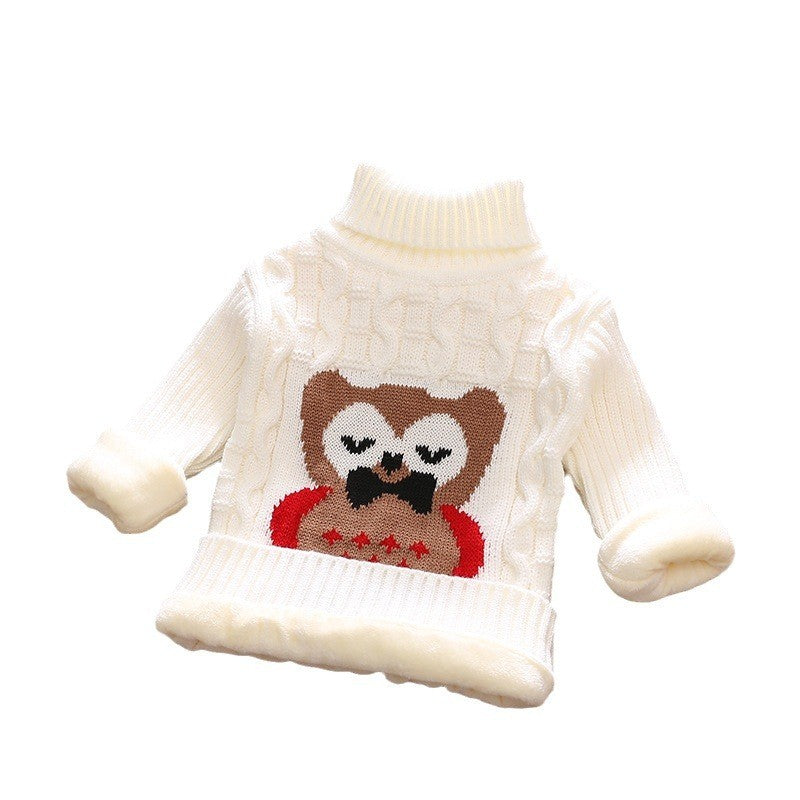 Korean Cartoon Owl Sweater with High Neck and Long Sleeves