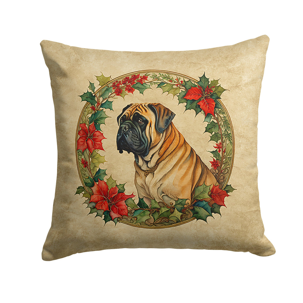 Mastiff Christmas Flowers Throw Pillow