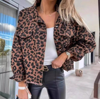 Women's Denim Jacket for Winter - Casual Leopard Print