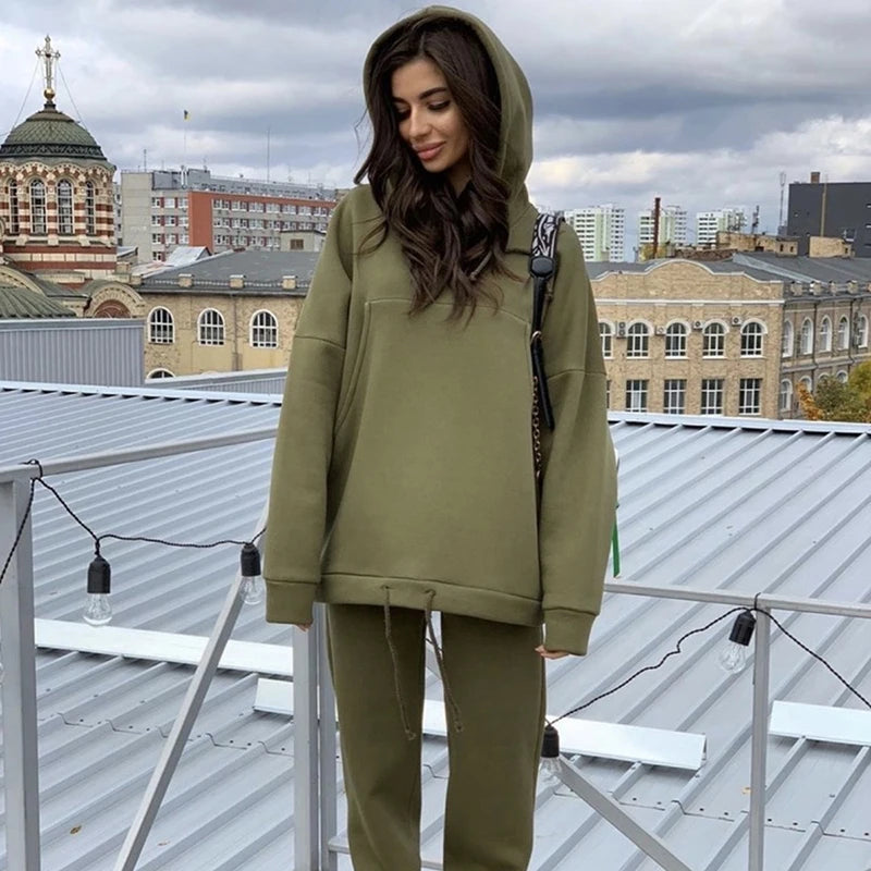 Fashionable Solid Color Hoodie with Large Pockets Set | Streetwear