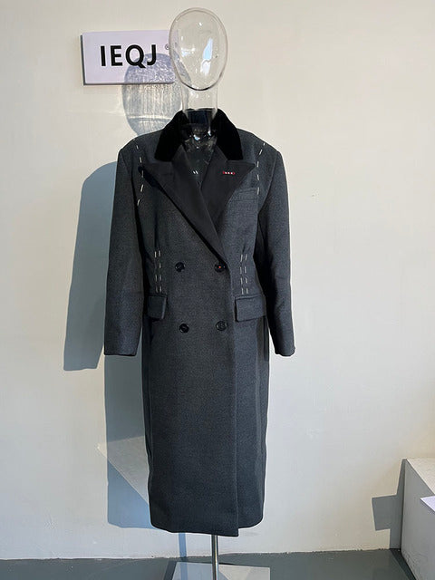 IEQJ Women's Topstitched Woolen Trench Coat 2023