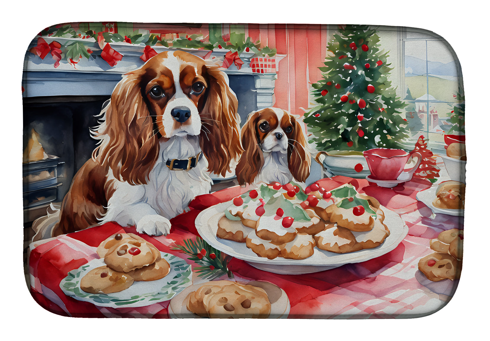 Cavalier Spaniel Christmas Cookies Dish Drying Mat