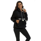Solid Color Hooded Sweater with Large Pocket