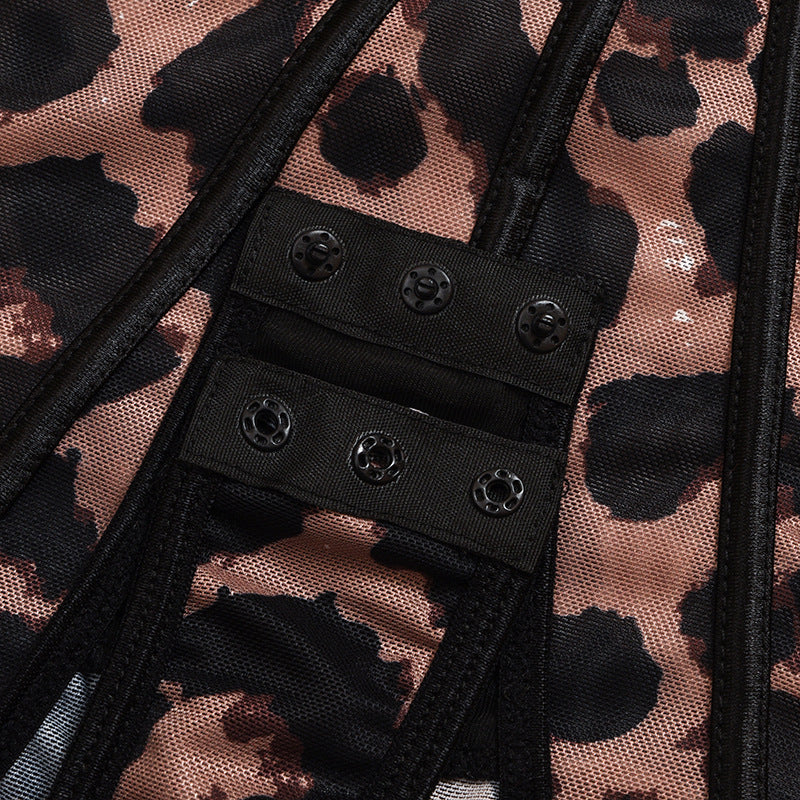 Autumn Leopard Print Push-Up Long-Sleeve Bodysuit