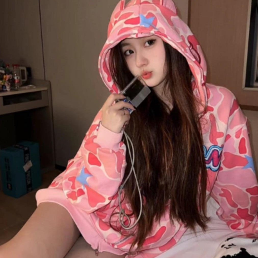 Hooded Sweater with Japanese Camouflage Embroidery
