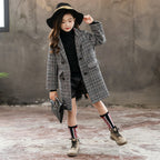 Girls' Gray Plaid Houndstooth Coat