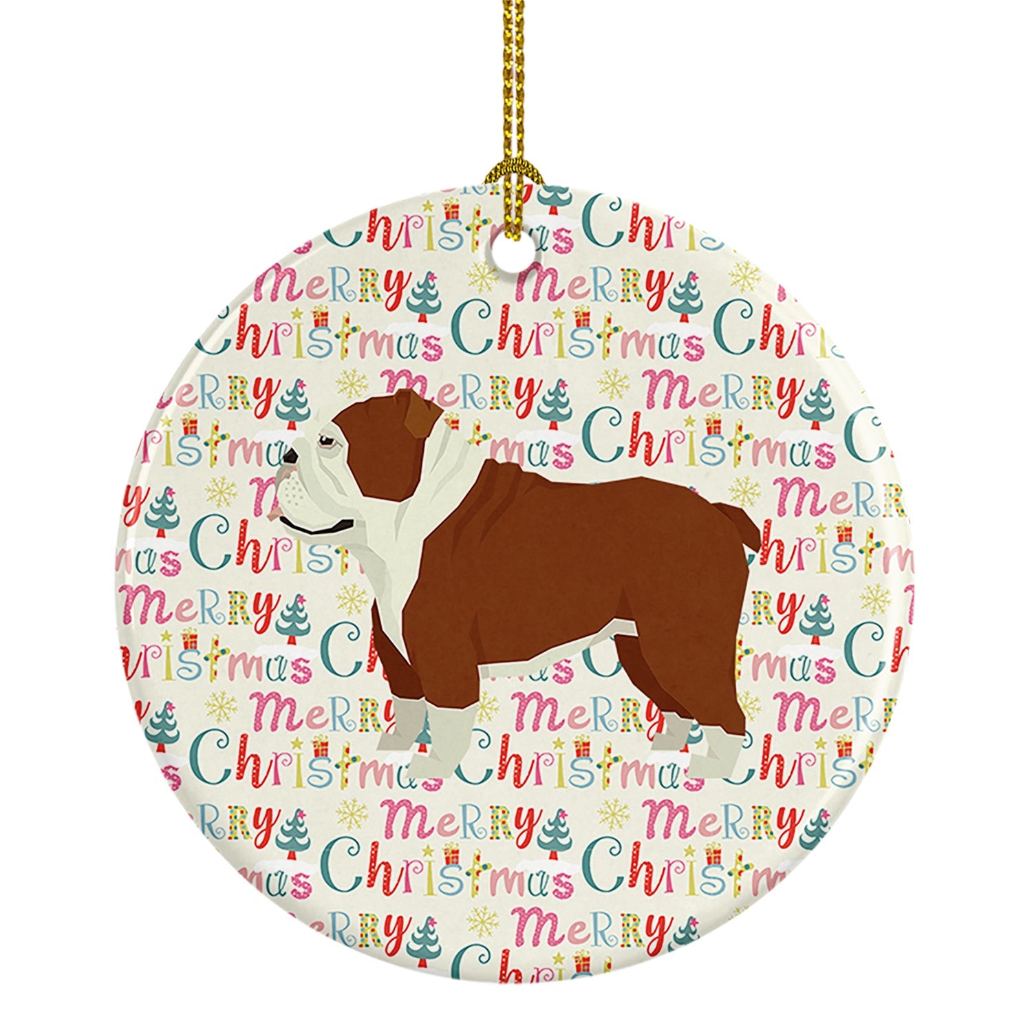 English Bulldog Merry Christmas Ceramic Ornament