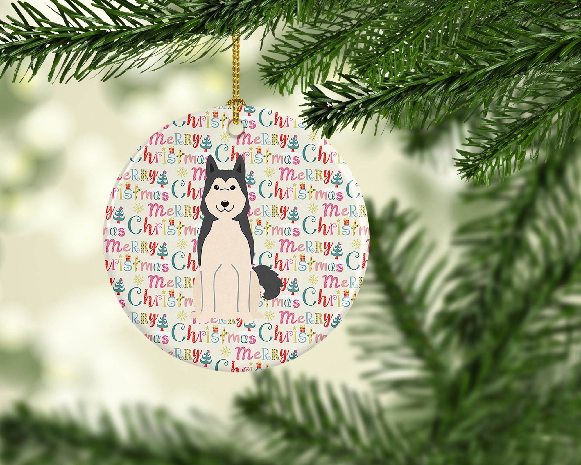 Merry Christmas West Siberian Laika Spitz Ceramic Ornament