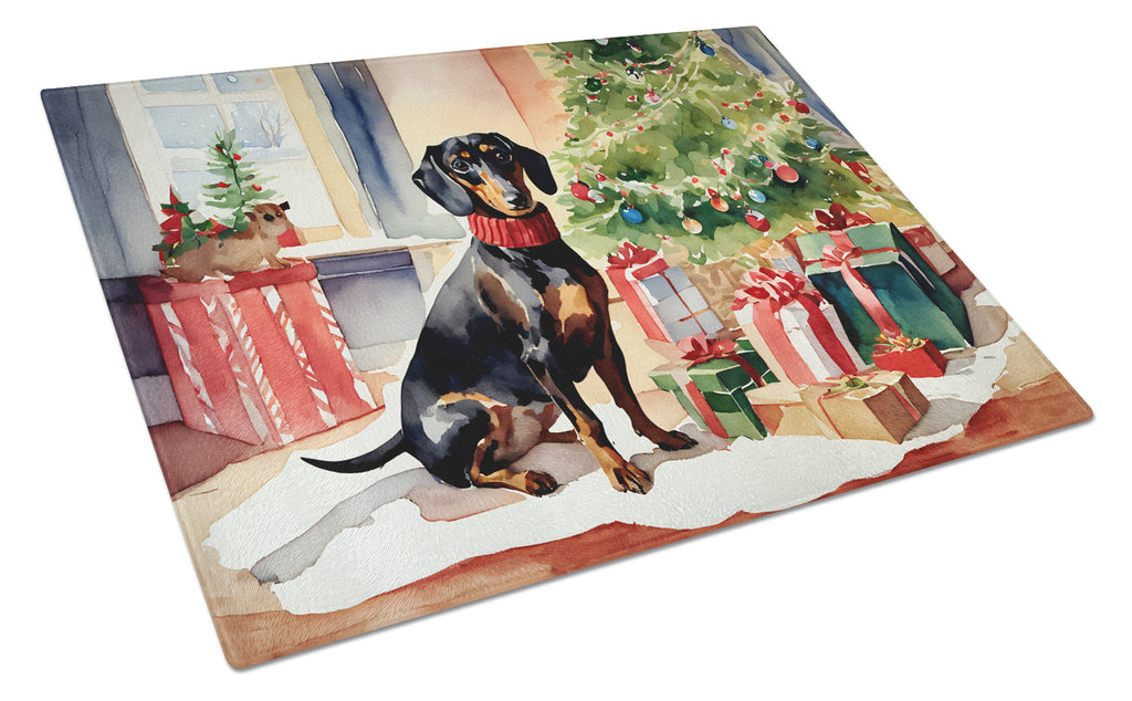 Dachshund Cozy Christmas Glass Cutting Board