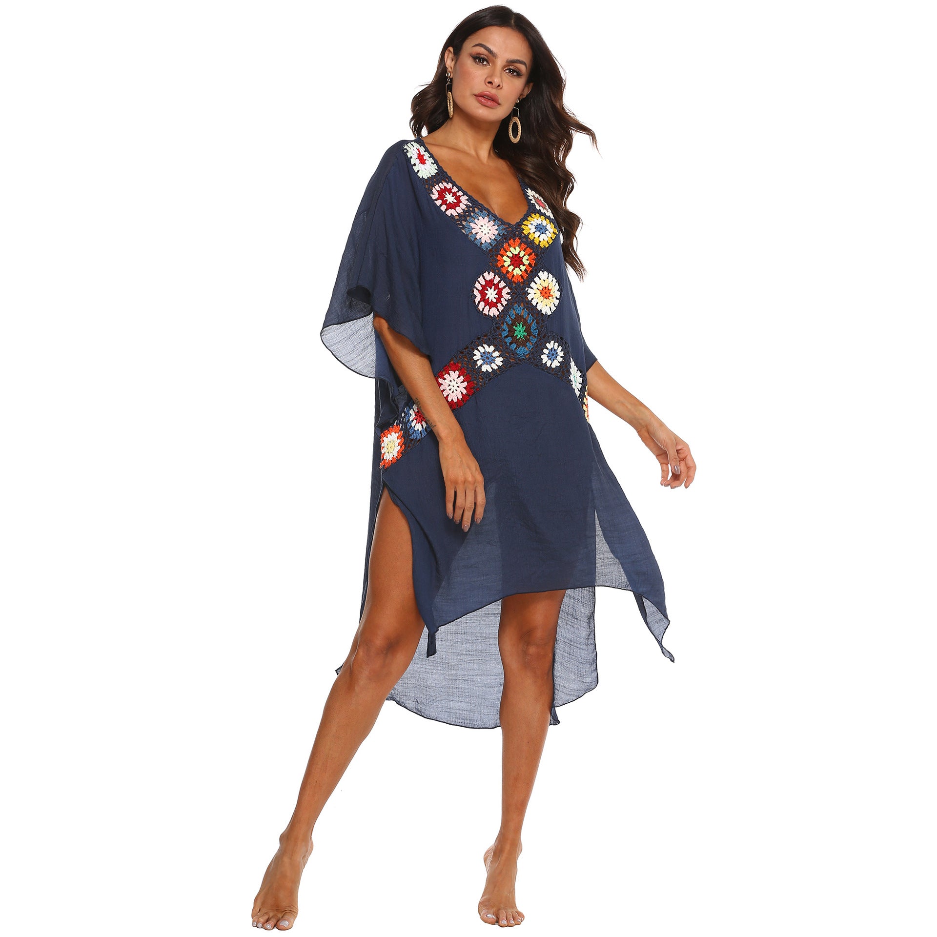 Women's Sexy Deep V Crochet Beach Cover-Up Dress A191230