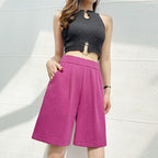 Plus Size Women's High Waist Wide Leg Sports Shorts