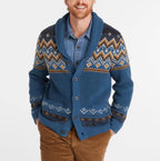 Men's Long Sleeve Jacquard Sweater Coat with Lapel