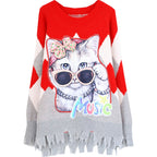 Autumn Cat Sequin Knit Sweater - Loose Fit, Casual