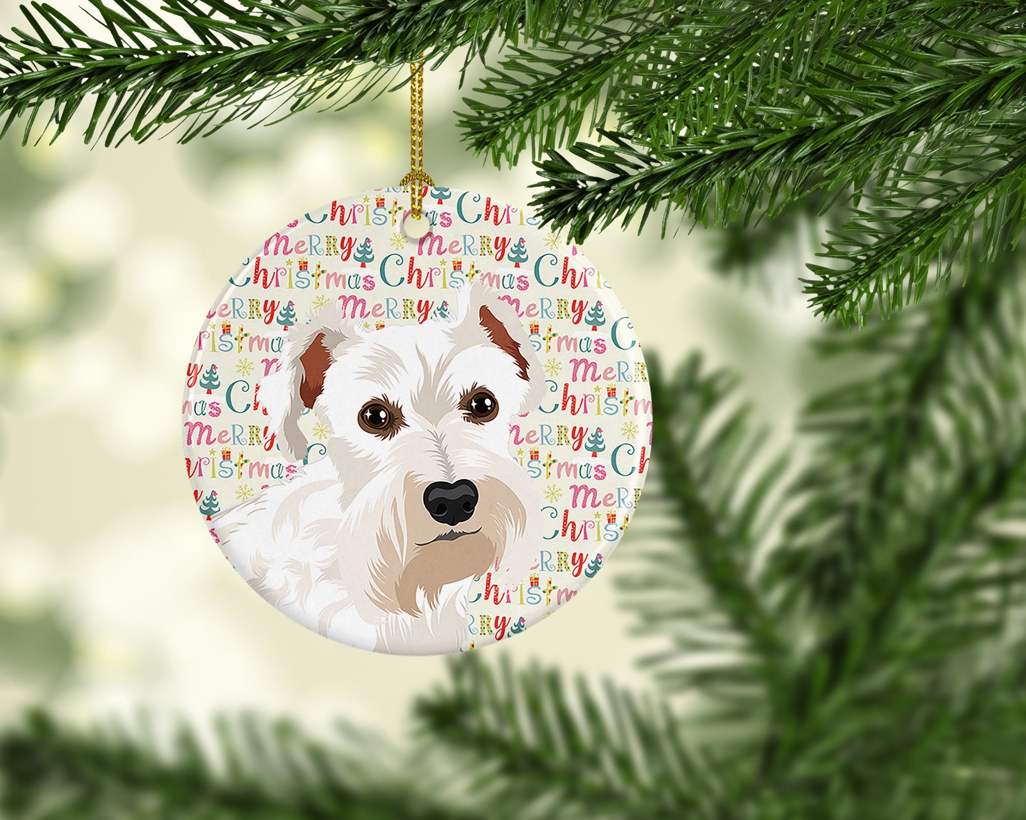 Schnauzer White #1 Christmas Ceramic Ornament