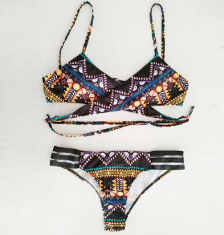 Cross-Back Tribal Print Sexy Bikini Swimsuit